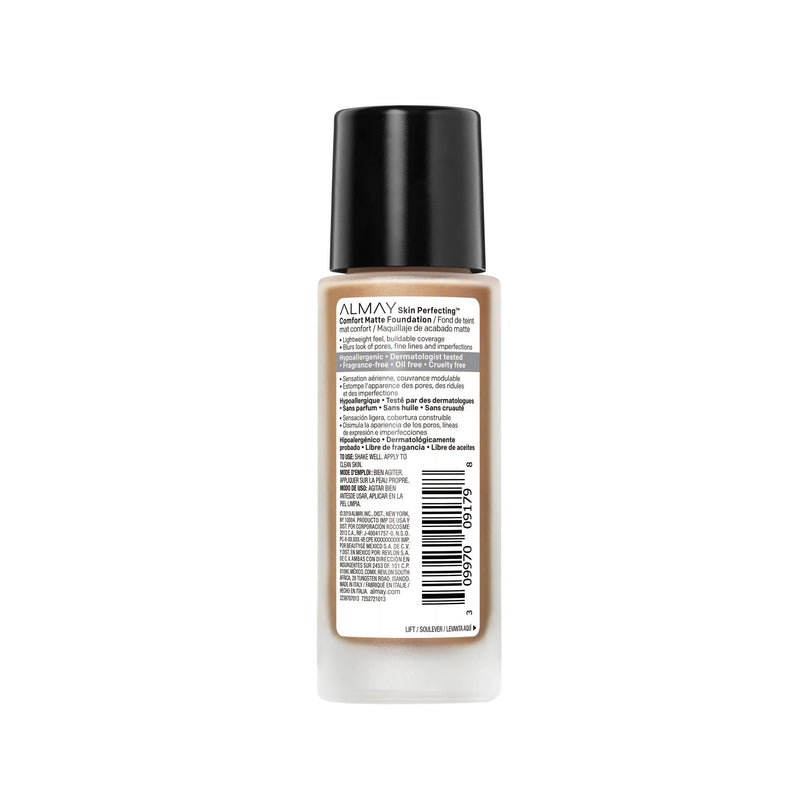 Almay Skin Perfecting Comfort Matte Foundation Makeup, Hypoallergenic, 220 Warm Cashew, 1 fl oz