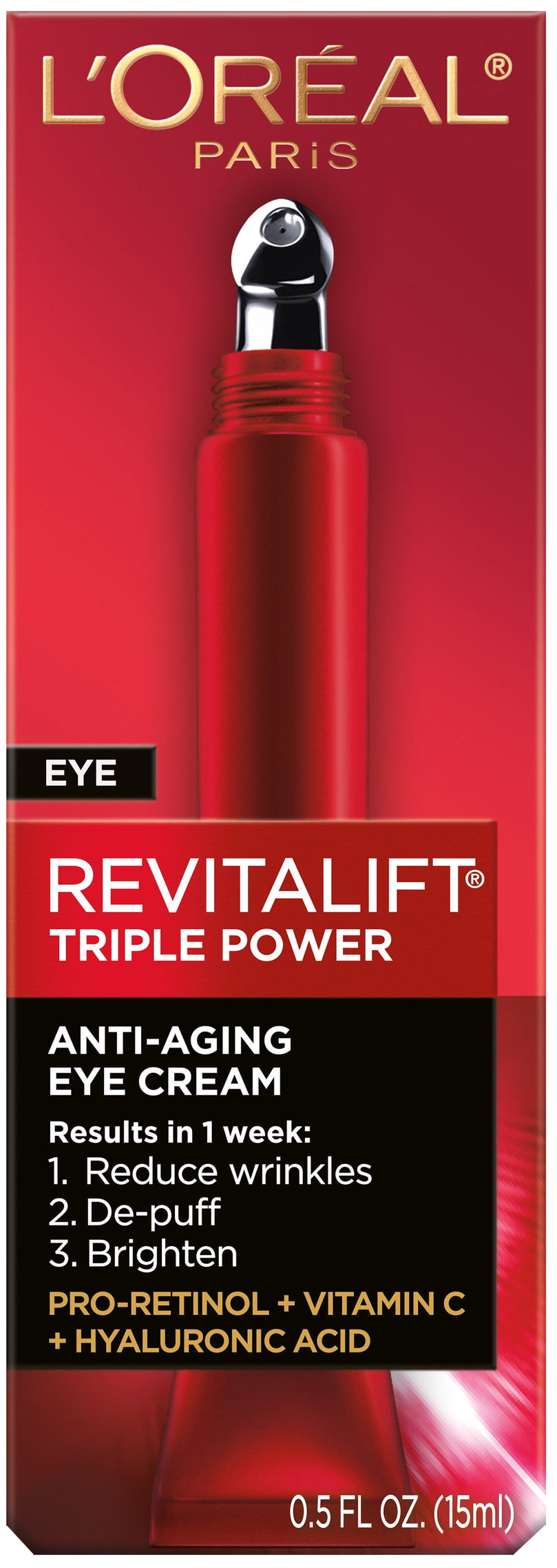 L'Oreal Paris Revitalift Triple Power Eye Treatment, Reduces Wrinkles, 0.5 fl oz