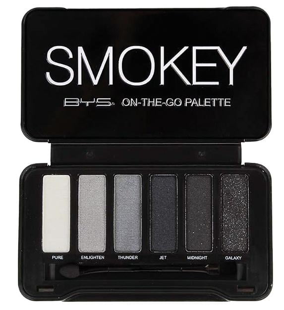 BYS On-The-Go Eyeshadow Smokey Palette with Mirror and Dual End Applicator 6 Shades