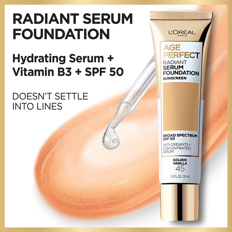 L'Oreal Paris Age Perfect Radiant Serum Foundation with SPF 50, Golden Vanilla, 1 fl. oz.