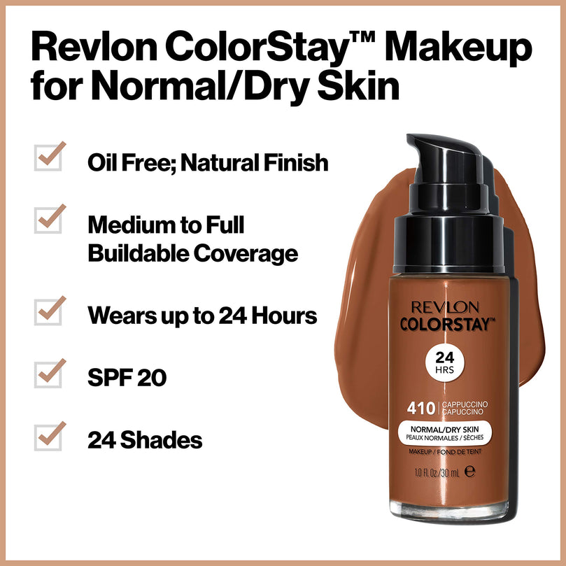Revlon ColorStay Liquid Foundation Makeup, Normal/Dry Skin, SPF 20, Walnut, 1 fl oz.