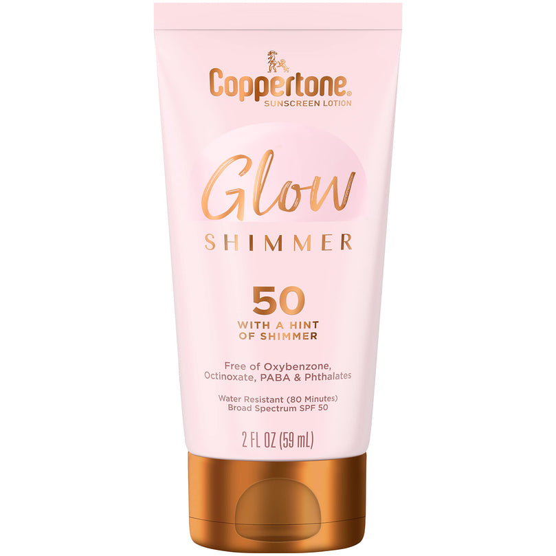 Coppertone Glow with Shimmer Sunscreen Lotion, Water Resistant , Broad Spectrum SPF 50, Travel Size, 2 Fl Oz Bottle