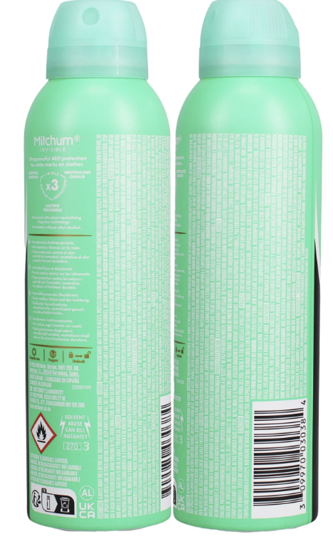 Mitchum Invisible Clear Fresh Anti Perspirant Spray 200 ml (4 Pack)