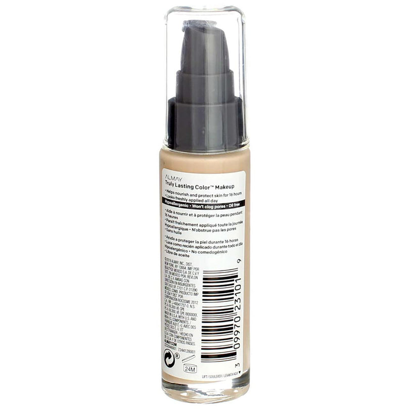 Almay Truly Lasting Color Liquid Makeup, Hypoallergenic, Cruelty Free, Oil Free, Fragrance Free, Dermatologist Tested, Long Wearing Foundation, 1oz, 120 Ivory
