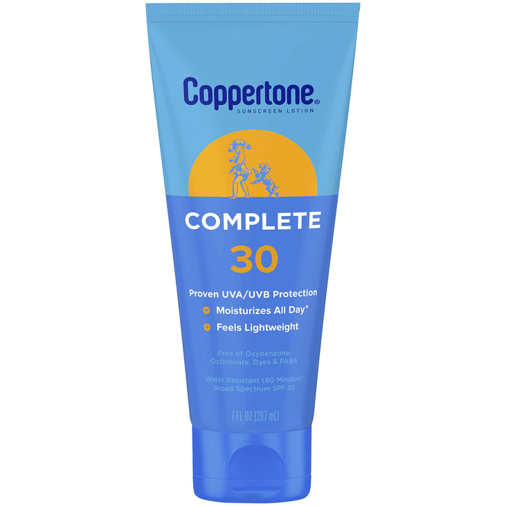 Coppertone Complete Sunscreen Lotion SPF 30, Face and Body Sunscreen, Lightweight, Water Resistant, 7 Fl Oz