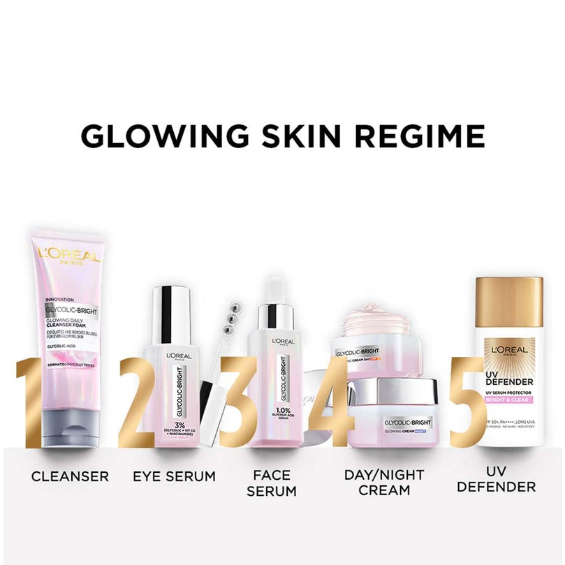 L'Oreal Paris Glycolic Bright Glowing Night Cream, 15ml |Overnight Brightening Cream with Glycolic Acid that Visbily Minimizes Spots & Reveals Glowing skin