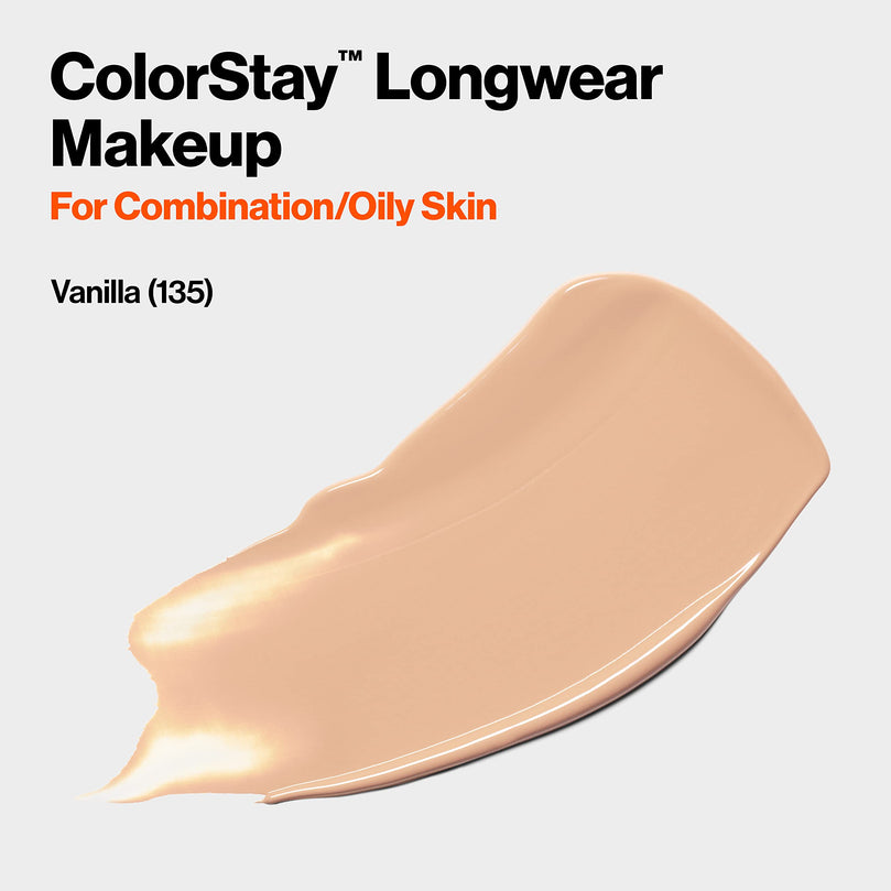 Revlon ColorStay Liquid Foundation Makeup, Matte Finish, Combination/Oily Skin, SPF 15, 135 Vanilla, 1 fl oz