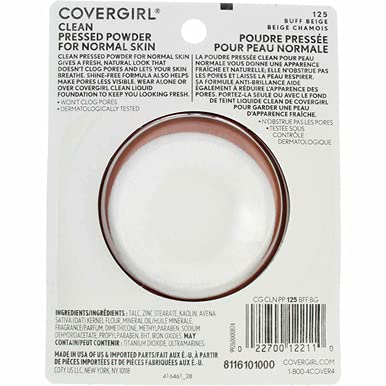 COVERGIRL Clean Pressed Powder, 125 Buff Beige, 0.39 oz, Lasting Setting Powder, Shine-Free Formula
