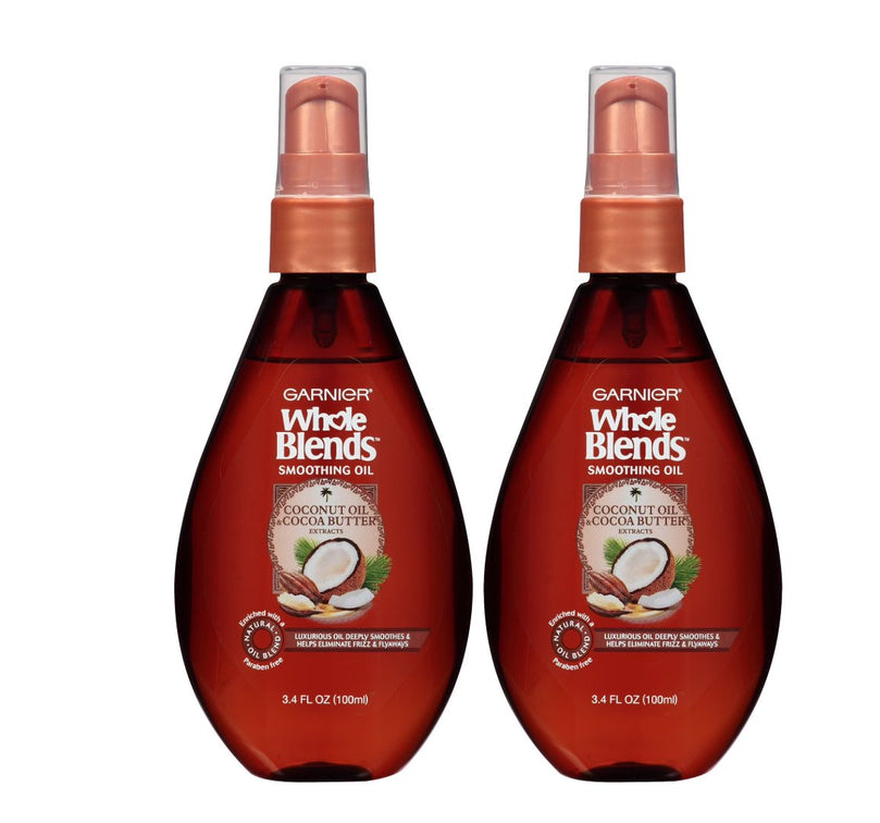 Garnier Whole Blends Smoothing Oil with Coconut Oil & Cocoa Butter Extracts, 2 count