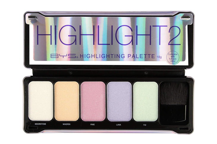 BYS Highlight 2 Makeup Palette with Contour Brush and Mirror
