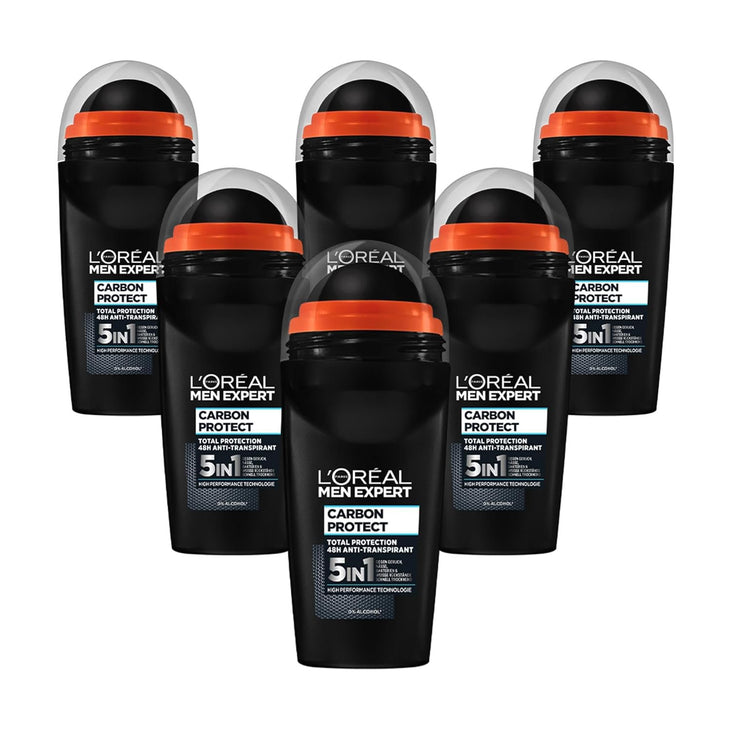 6 x L'Oreal Paris Men Expert Carbon Protect 4in1 48h Anti-Perspirant Intense Ice Fragrance Roll-On 50ml