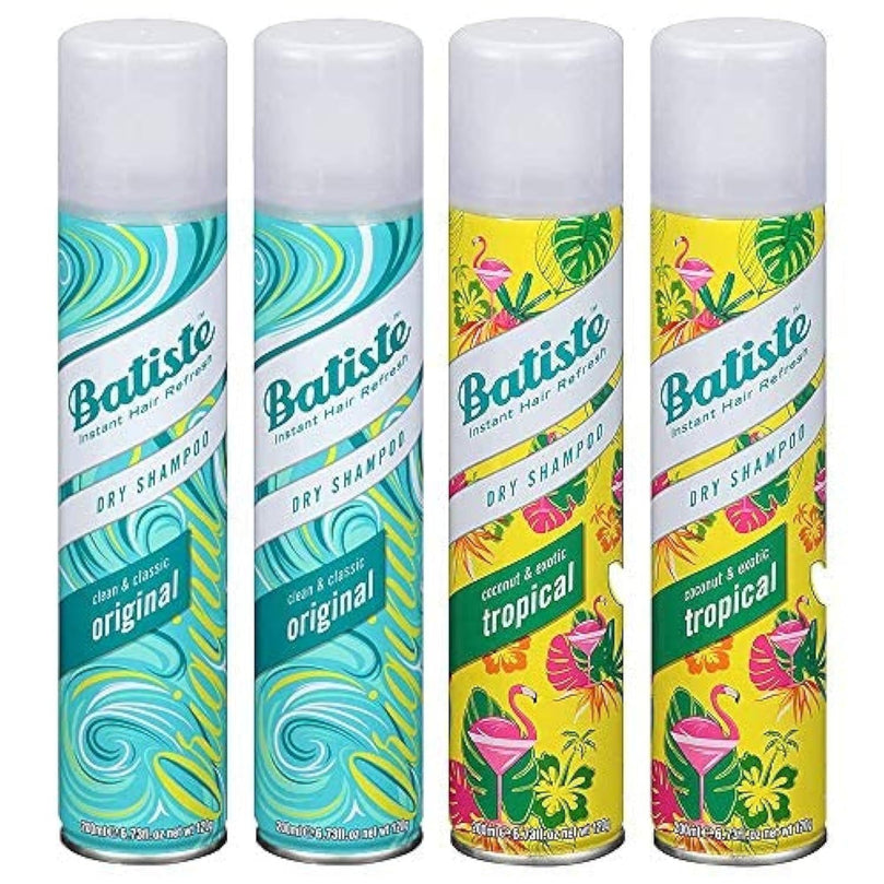 Batiste Dry Shampoo Variety Pack - Original & Tropical (4 Pack, 200ml Each)