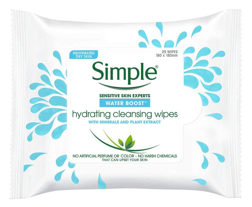 Simple Water Boost Hydrating Cleansing Face Wipes, 25 Count (Pack of 1)