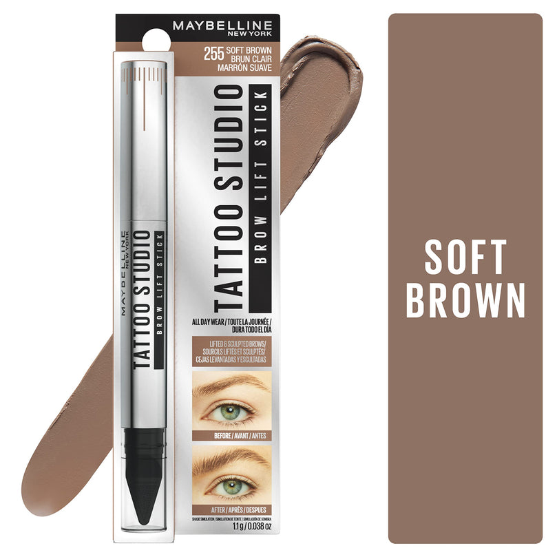 Maybelline TattooStudio Brow Lift Stick Makeup with Tinted Wax, All-Day Wear, Soft Brown