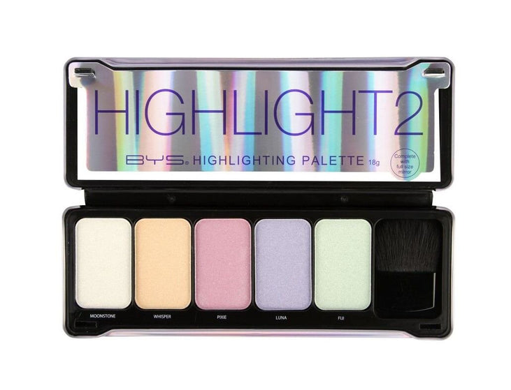 BYS Highlight 2 Makeup Palette with Contour Brush and Mirror