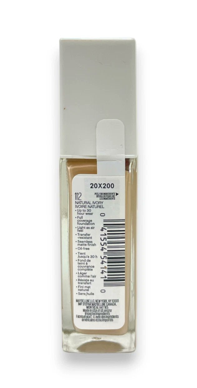 Maybelline Super Stay Full Coverage Liquid Foundation Active Wear Makeup, Up to 30Hr Wear, Transfer, Sweat & Water Resistant, Matte Finish, Natural Ivory, 1 Count