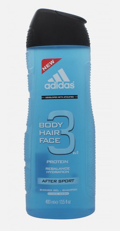 Adidas After Sport 3-In-1 Shower Gel Hydrating Body Hair Face Wash 400ml
