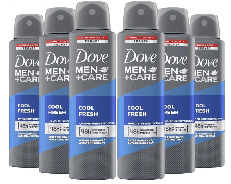 Dove Men + Care Cool Fresh Spray, International Version, Deodorant & Anti-Perspirant 150ml / 5.07 Oz (Set of 6)