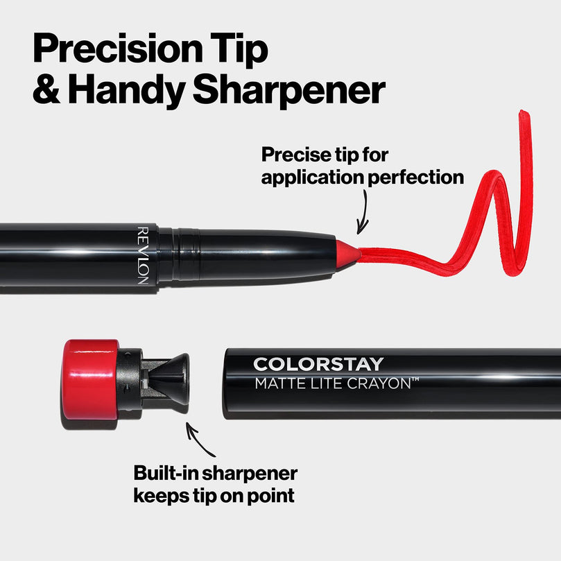 Revlon ColorStay Matte Lite Crayon Lipstick with Built-in Sharpener, Smudgeproof, Water-Resistant, 003 Soufflé All Day, 0.049 oz