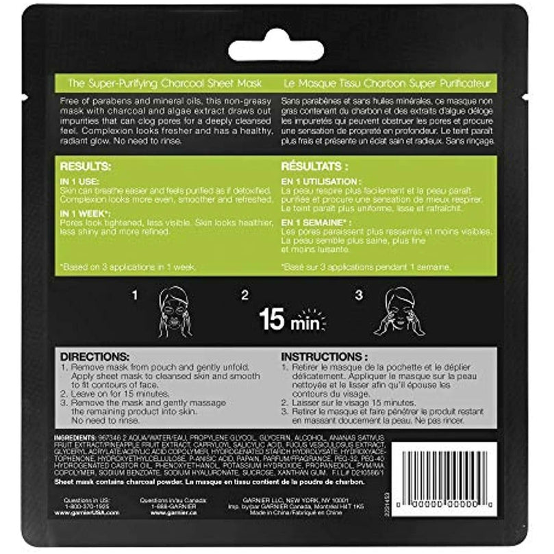 Garnier SkinActive Super Purifying Charcoal Sheet Mask, 0.95 fl. oz.