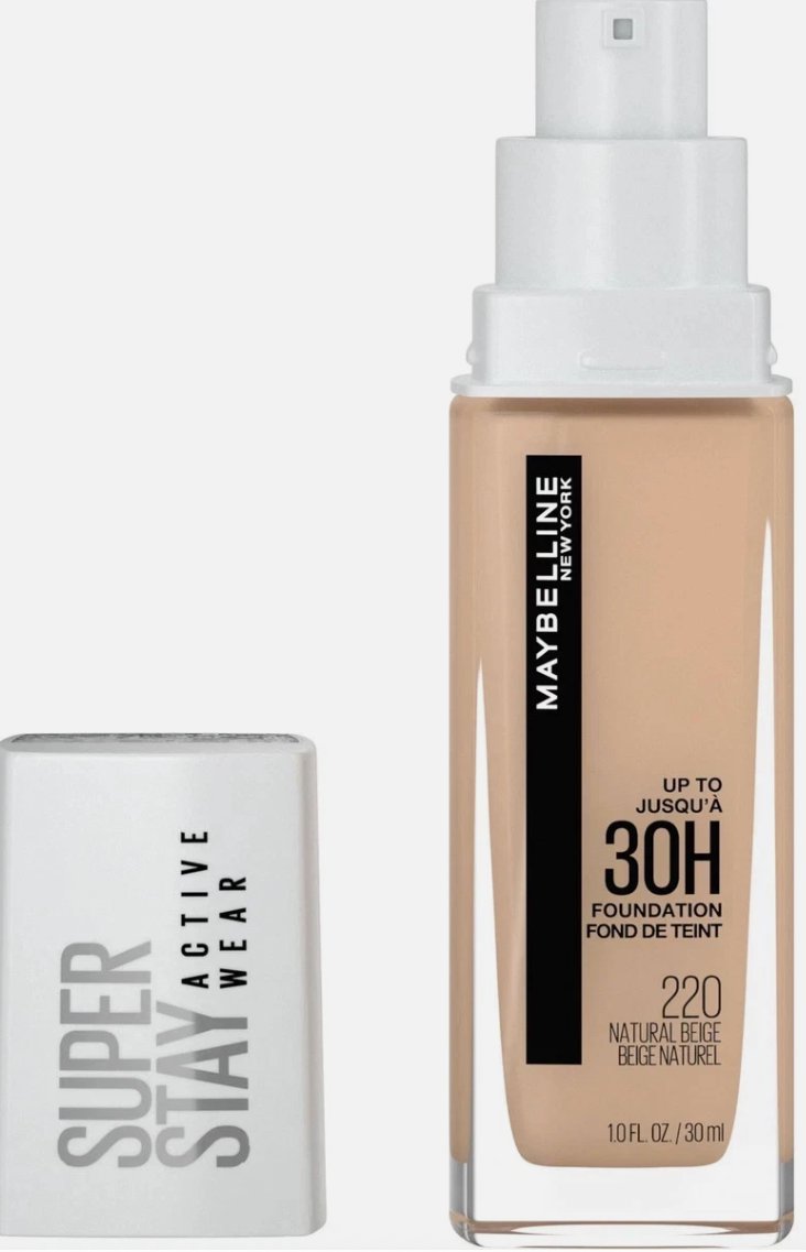 Maybelline Super Stay Liquid Foundation Makeup, Full Coverage, 220 Natural Beige, 1 fl oz