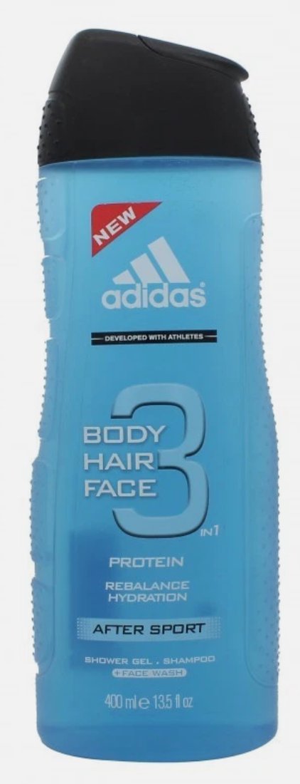 Adidas After Sport 3-In-1 Shower Gel Hydrating Body Hair Face Wash 400ml