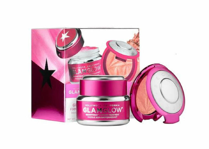 Becca WE KNOW GLOW Glam Glow Gravity Mud Firming Treatement .5oz and Shimmering Skin Perfector Pressed (Highlighter) .08oz