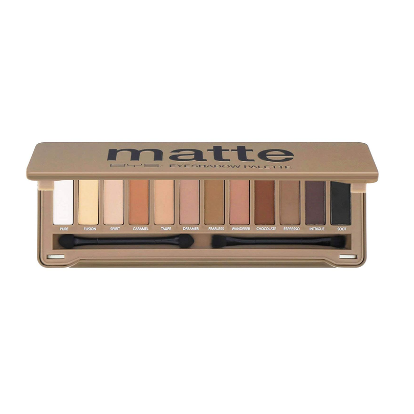 BYS 12 Shade Matte Eyeshadow Palette Tin Collection with Mirror, Double Ended Applicator and Blender, Nude and Smoke