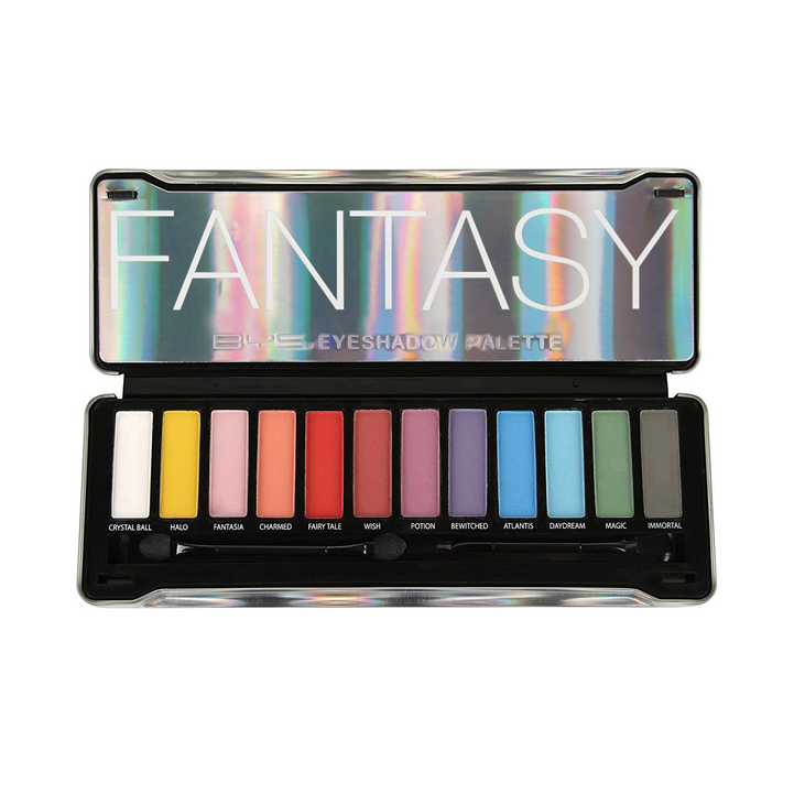BYS Fantasy Matte Neon Eyeshadow Palette Tin with Mirror and Dual End Applicator 12 Shades