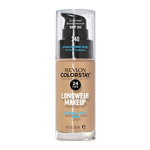 Liquid Foundation by Revlon, ColorStay Face Makeup for Normal and Dry Skin, SPF 20, Longwear Medium-Full Coverage with Matte Finish, Oil Free, 240 Medium Beige, 1.0 Oz