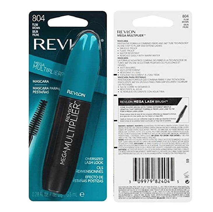 Revlon Mega Multiplier Mascara, Smudgeproof Eye Makeup, 804 Plum Brown, 0.28 fl oz