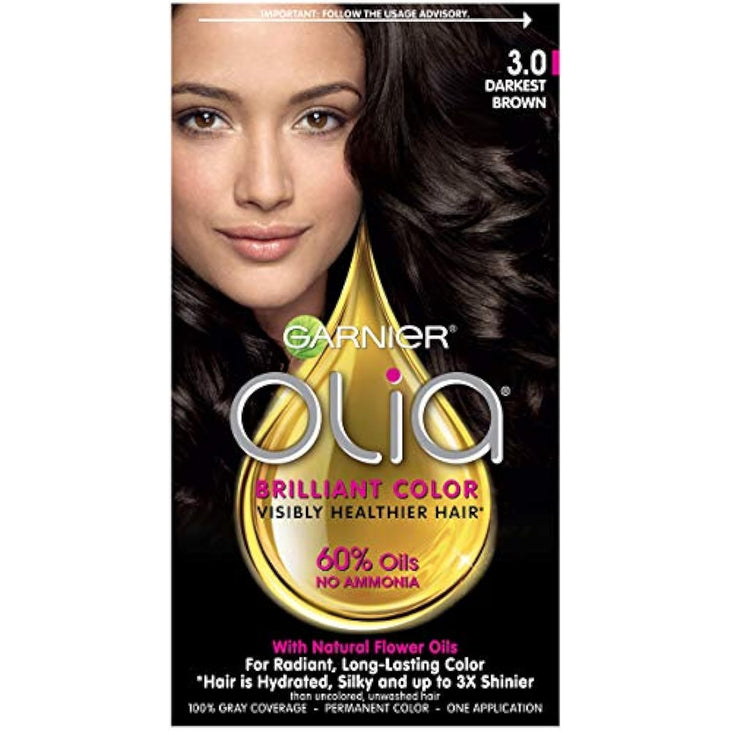 Garnier Olia Oil Powered Permanent Hair Color, 3.0 Darkest Brown