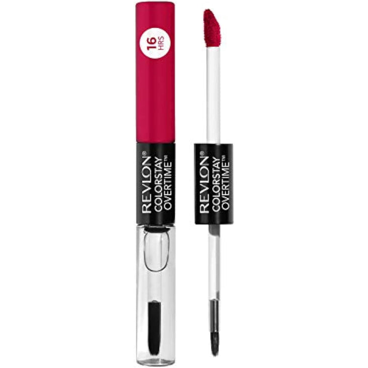 Revlon ColorStay Overtime Lipcolor Dual Ended Longwearing Liquid Lipstick with Clear Lip Gloss with Vitamin E in Red Coral Unending Red 480 0 07 oz