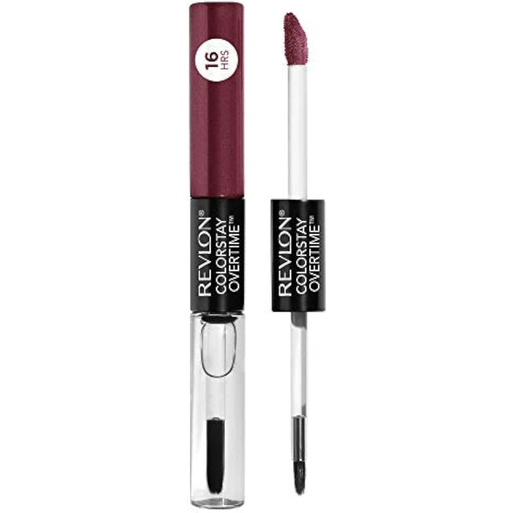 Revlon Liquid Lipstick with Clear Lip Gloss by Revlon, ColorStay Face Makeup, Overtime Lipcolor, Dual Ended with Vitamin E in Plum / Berry, 270 Relentless Raisin, 0.07 fl oz