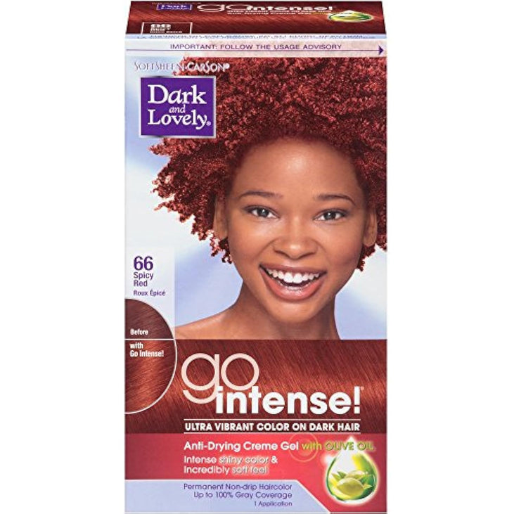 SoftSheen-Carson Dark and Lovely Go Intense Ultra Vibrant Hair Color on Dark Hair, Permanent Hair Dye, Spicy Red 66 (Packaging May Vary)