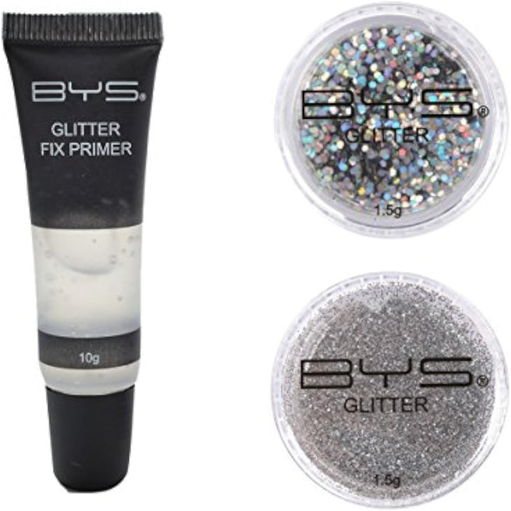 BYS Glitter Face and Body Kit with Primer - Silver