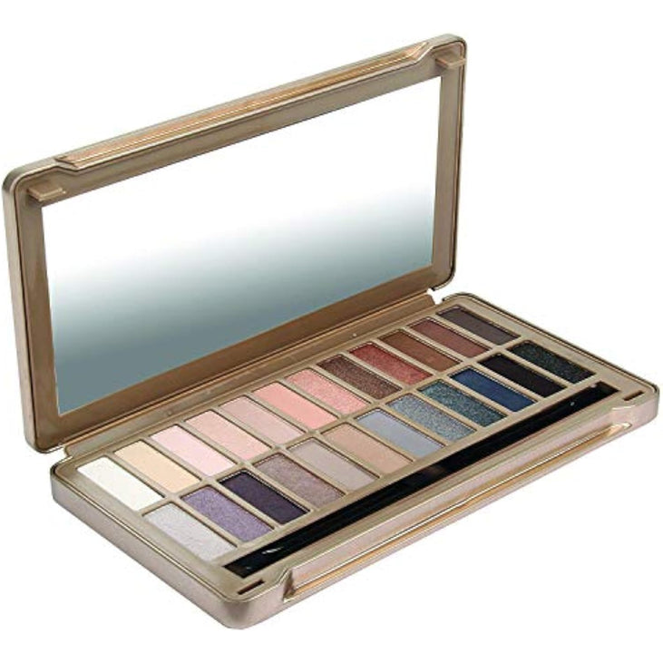 BYS 24 Shade Nude Exposed Eyeshadow Collection Palette Tin with Mirror, Double Ended Applicator and Blender