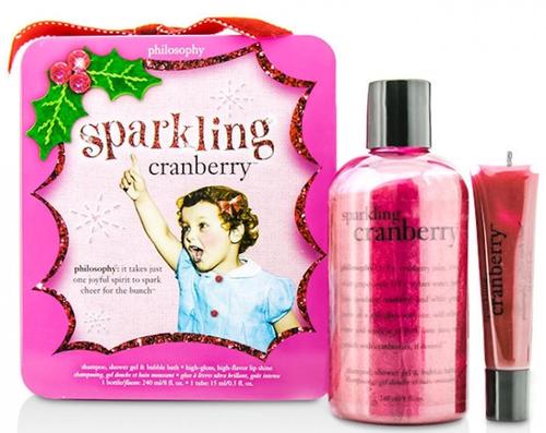 Philosophy Sparkling Cranberry Tin Gift Set include Shampoo, Shower Gel & Bubble Bath and Lip Gloss