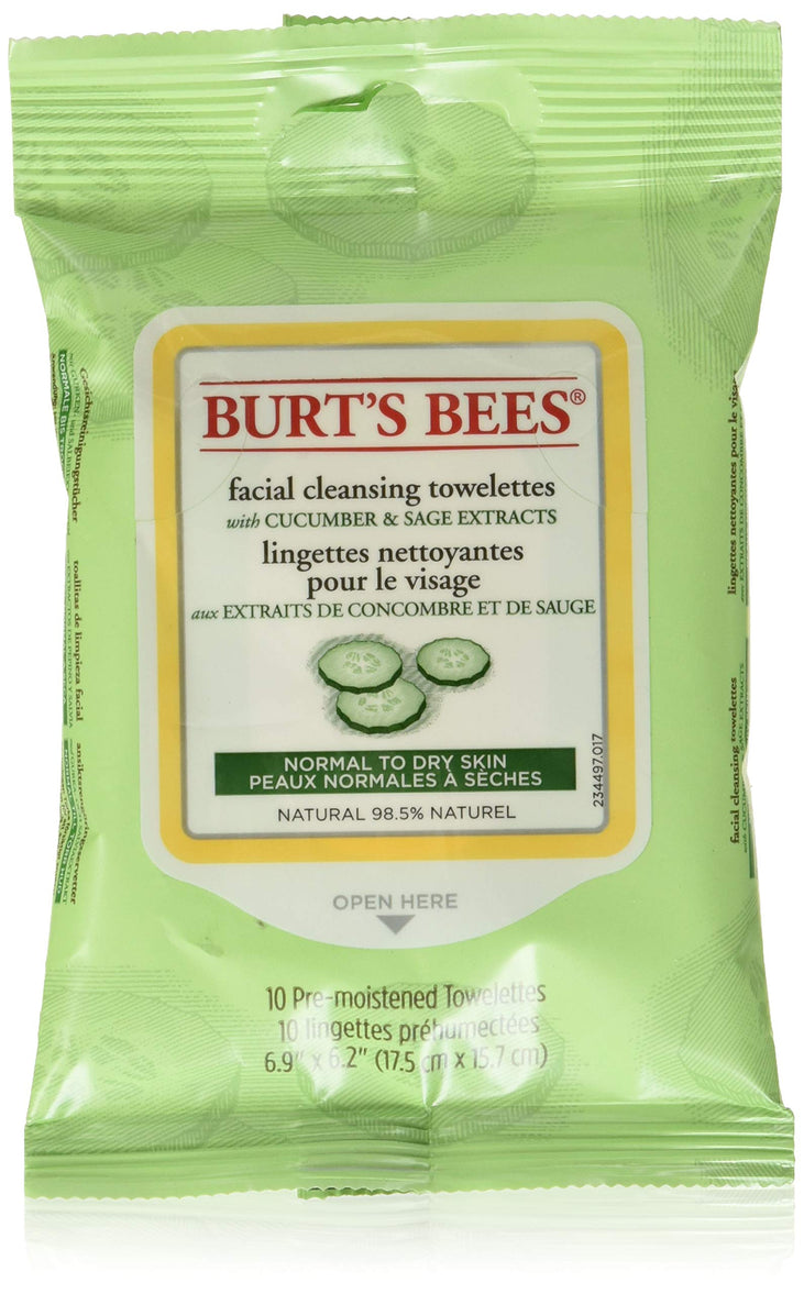 Burt's Bees Facial Cleansing Towelettes, Cucumber & Sage, 10 Count