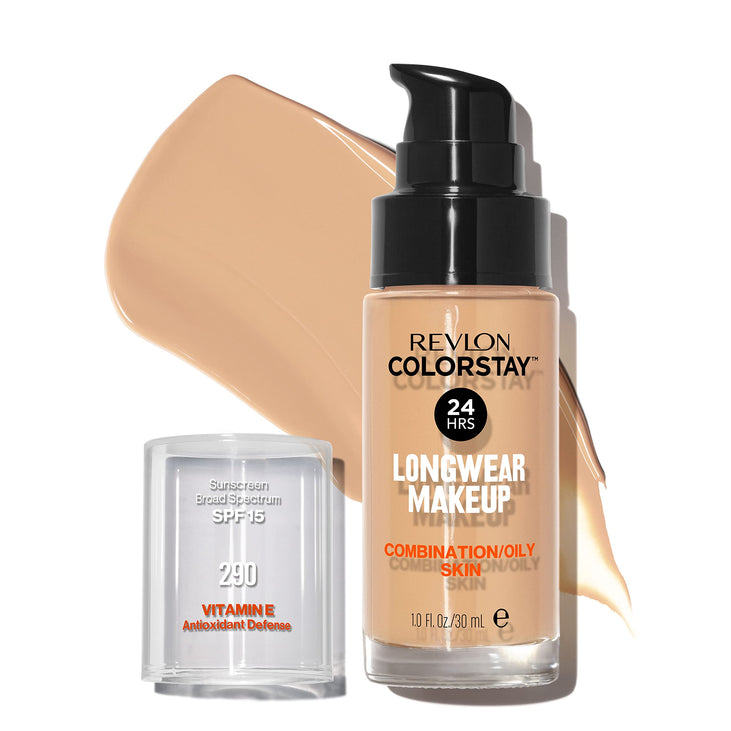 Revlon ColorStay Face Makeup for Combination & Oily Skin, SPF 15, Longwear Medium-Full Coverage with Matte Finish, 290 Natural Ochre