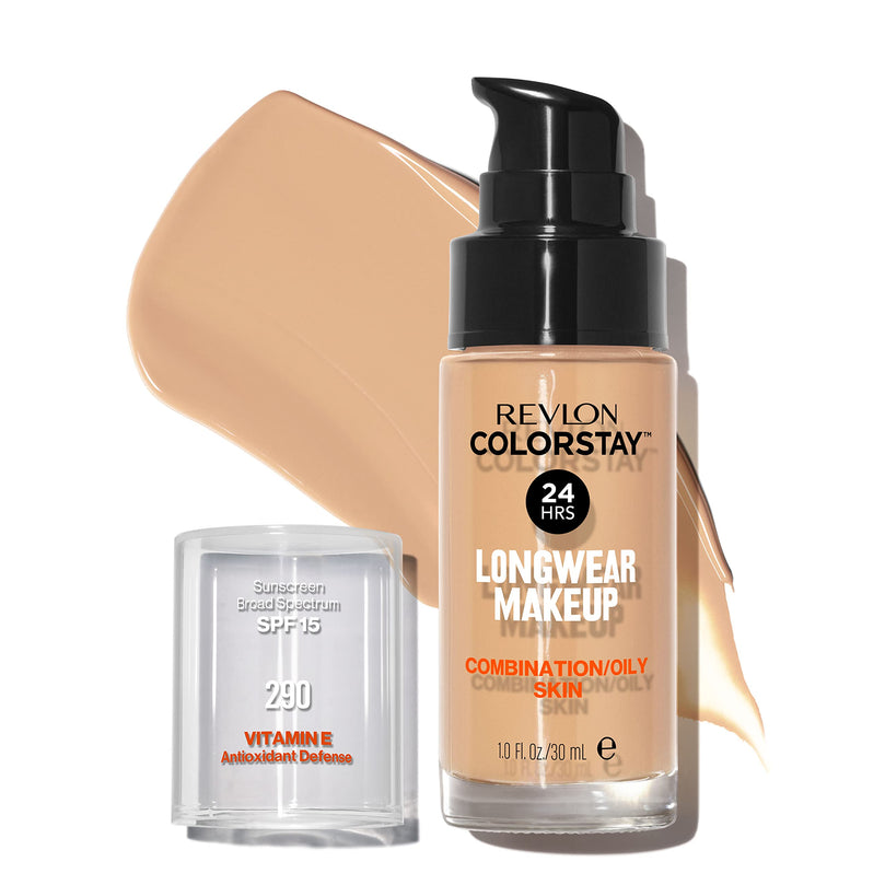 Revlon ColorStay Face Makeup for Combination & Oily Skin, SPF 15, Longwear Medium-Full Coverage with Matte Finish, 290 Natural Ochre