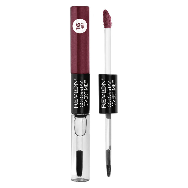 Liquid Lipstick with Clear Lip Gloss by Revlon, ColorStay Face Makeup, Overtime Lipcolor, Dual Ended with Vitamin E in Plum / Berry, Relentless Raisin (270), 0.07 oz
