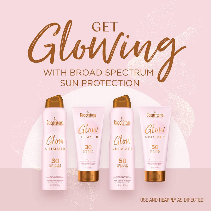 Coppertone Glow with Shimmer Sunscreen Lotion, Water Resistant , Broad Spectrum SPF 50, Travel Size, 2 Fl Oz Bottle