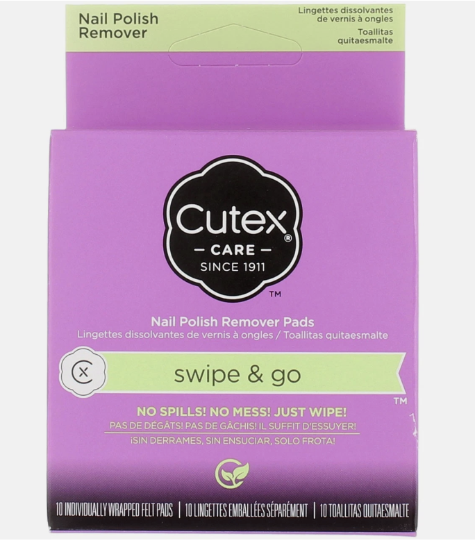 Cutex Swipe & Go Acetone Nail Polish Remover Pads, 10 Ct, 3 Pack