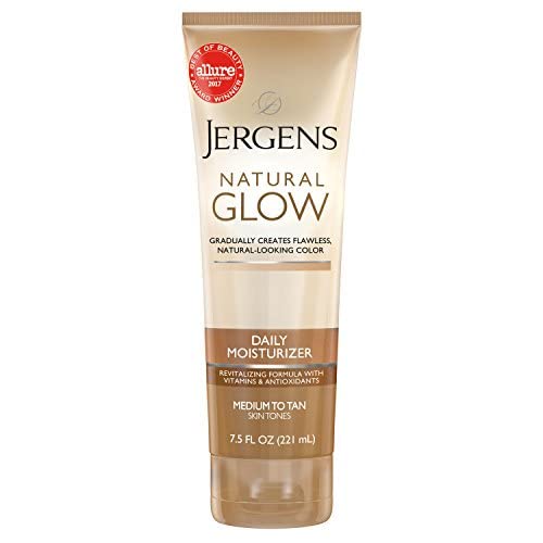 Jergens Natural Glow Daily Moisturizer, Medium to Deep Skin Tone, Self Tanner Body Lotion,  7.5 oz