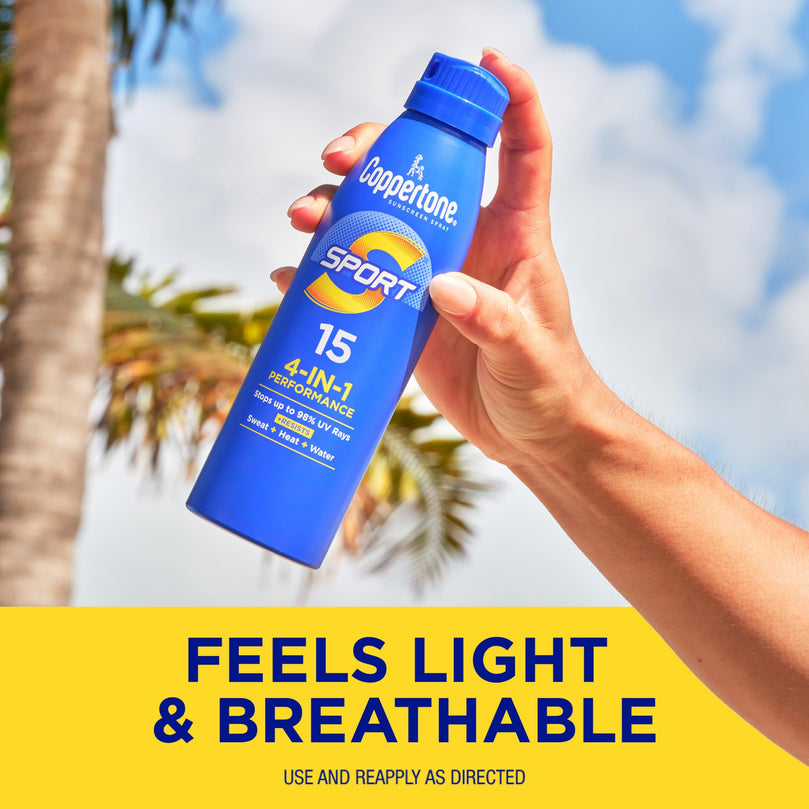 Coppertone Sport Sunscreen Spray, Broad Spectrum SPF 15 Water Resistant Spray Sunscreen, 5.5 Oz