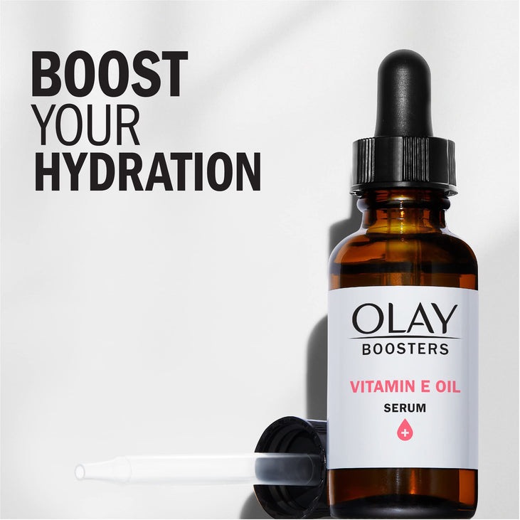 Olay Vitamin E Oil Serum, Nourishing Hydration Booster, Fragrance-Free, Corrects Dryness for All Skin, 1.0 oz