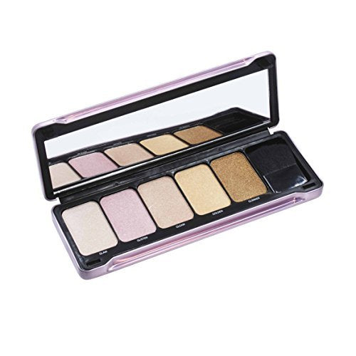 BYS Highlight Palette with Contour Brush and Mirror- Glam, Glisten, Gleam, Golden, Glimmer Makeup Palette Kit Set