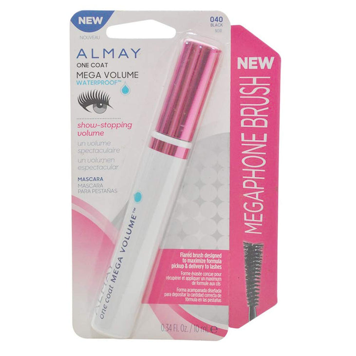 Almay Mega Volume Waterproof Mascara, Fragrance Free, Hypoallergenic, 0.34 oz, 040 Black