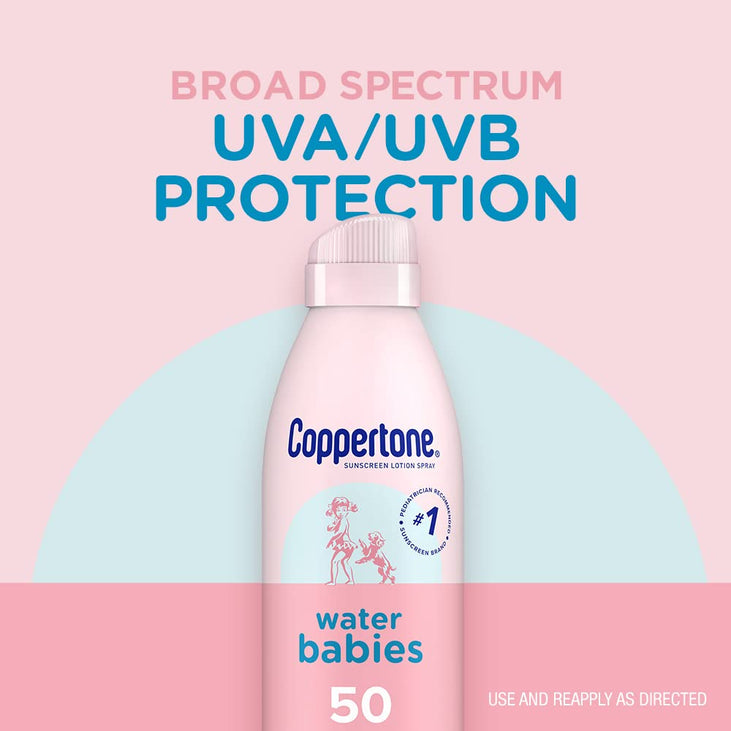 Coppertone WaterBabies Baby Sunscreen Spray SPF 50, Spray On Sunscreen for Babies, Water Resistant, Pediatrician Recommended, 6 Oz, Pack of 3